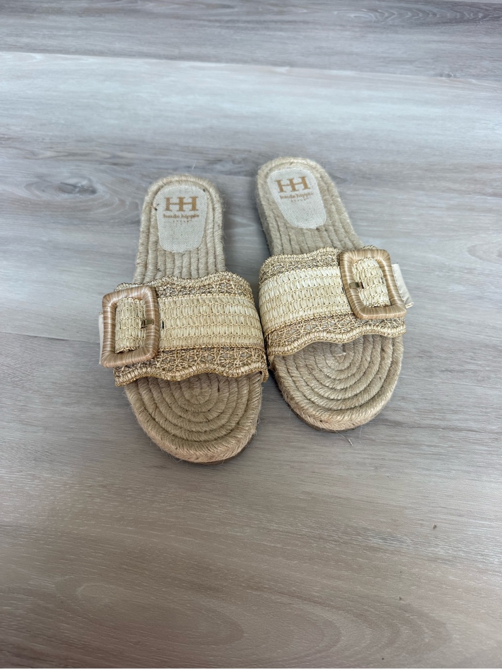 Haute Hippie Natural Beige Woven Slide Sandals with Buckle